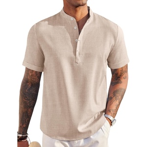 image:imageCOOFANDY Mens Linen Henley Shirt Short Sleeve Casual Summer Beach Hippie T ShirtsKhaki