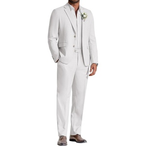 image:imageCOOFANDY Mens Linen Suits 2 Piece Regular Fit Suits Set Casual Lightweight Blazer Jacket and Pants for Summer WeddingWhite