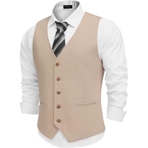 image:imageCOOFANDY Mens Linen Vest Casual Linen Slim Fit Suit Vests Dress Waistcoat Wedding Business PromKhaki