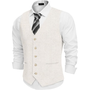 image:imageCOOFANDY Mens Linen Vest Casual Linen Slim Fit Suit Vests Dress Waistcoat Wedding Business PromLight Khaki