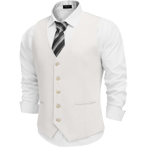 image:imageCOOFANDY Mens Linen Vest Casual Linen Slim Fit Suit Vests Dress Waistcoat Wedding Business PromWhite