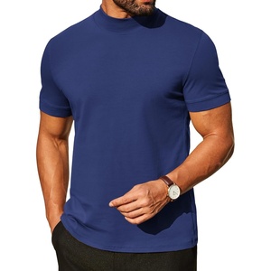 image:imageCOOFANDY Mens Mock Turtleneck Shirts Casual Premium Cotton Short Sleeve Shirt Basic Half Neck TShirtsNavy Blue