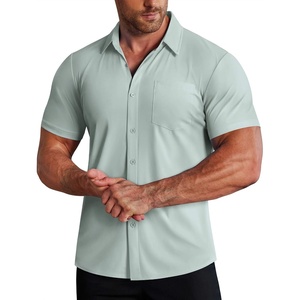 image:imageCOOFANDY Mens Muscle Fit Dress Shirts Stretch WrinkleFree Short Sleeve Casual Button Down ShirtsLight Green