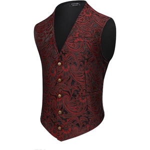 image:imageCOOFANDY Mens Paisley Vests Victorian Steampunk Gothic Suit Vest Slim Fit VNeck Tuxedo WaistcoatWine Red