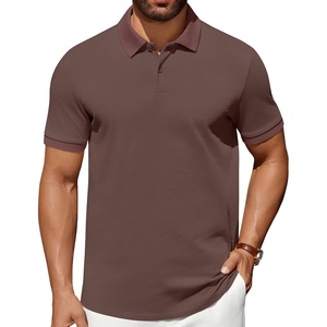 image:imageCOOFANDY Mens Polo Shirts 100 Cotton Heavyweight Short Sleeve Button Golf Shirts Classic Pullover Ribbed Collar and CuffsBrown