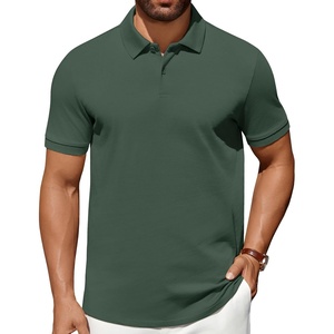 image:imageCOOFANDY Mens Polo Shirts 100 Cotton Heavyweight Short Sleeve Button Golf Shirts Classic Pullover Ribbed Collar and CuffsGreen