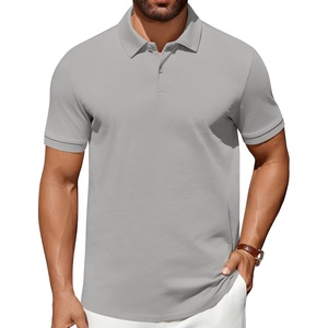 image:imageCOOFANDY Mens Polo Shirts 100 Cotton Heavyweight Short Sleeve Button Golf Shirts Classic Pullover Ribbed Collar and CuffsGrey