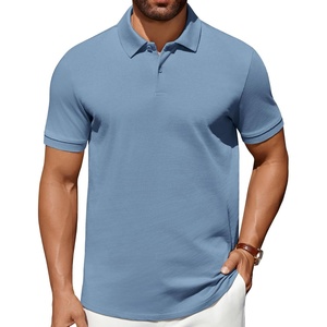 image:imageCOOFANDY Mens Polo Shirts 100 Cotton Heavyweight Short Sleeve Button Golf Shirts Classic Pullover Ribbed Collar and CuffsGrey Blue