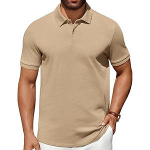 image:imageCOOFANDY Mens Polo Shirts 100 Cotton Heavyweight Short Sleeve Button Golf Shirts Classic Pullover Ribbed Collar and CuffsKhaki