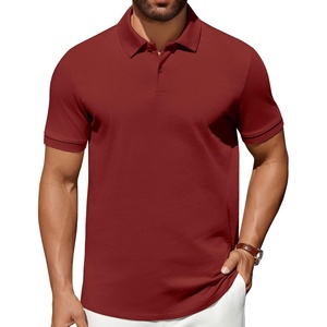 image:imageCOOFANDY Mens Polo Shirts 100 Cotton Heavyweight Short Sleeve Button Golf Shirts Classic Pullover Ribbed Collar and CuffsWine Red