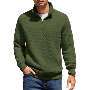 image:imageCOOFANDY Mens Quarter Zip Pullover Quilted Sweatshirt Knit Long Sleeve Mock Neck Sweater Polo with PocketArmy Green
