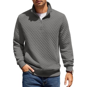 image:imageCOOFANDY Mens Quarter Zip Pullover Quilted Sweatshirt Knit Long Sleeve Mock Neck Sweater Polo with PocketDark Gray