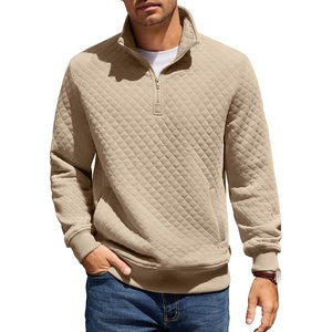 image:imageCOOFANDY Mens Quarter Zip Pullover Quilted Sweatshirt Knit Long Sleeve Mock Neck Sweater Polo with PocketKhaki