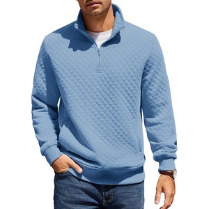 image:imageCOOFANDY Mens Quarter Zip Pullover Quilted Sweatshirt Knit Long Sleeve Mock Neck Sweater Polo with PocketLight Blue