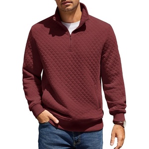 image:imageCOOFANDY Mens Quarter Zip Pullover Quilted Sweatshirt Knit Long Sleeve Mock Neck Sweater Polo with PocketRed