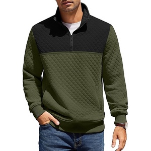 image:imageCOOFANDY Mens Quarter Zip Pullover Quilted Sweatshirt Knit Long Sleeve Mock Neck Sweater Polo with PocketZcolor Block Army GreenBlack