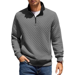image:imageCOOFANDY Mens Quarter Zip Pullover Quilted Sweatshirt Knit Long Sleeve Mock Neck Sweater Polo with PocketZcontrast GrayBlack