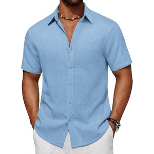 image:imageCOOFANDY Mens Short Sleeve Button Down Shirt Casual Cotton Shirts Beach Summer Linen Shirts with PocketBlue