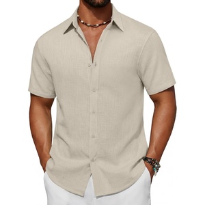 image:imageCOOFANDY Mens Short Sleeve Button Down Shirt Casual Cotton Shirts Beach Summer Linen Shirts with PocketKhaki