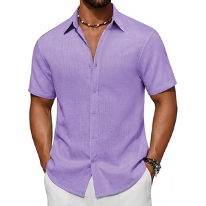 image:imageCOOFANDY Mens Short Sleeve Button Down Shirt Casual Cotton Shirts Beach Summer Linen Shirts with PocketLavender