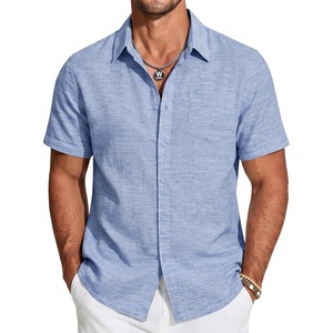 image:imageCOOFANDY Mens Short Sleeve Button Down Shirts Casual Linen Shirts for Men Textured Summer Beach ShirtBlue