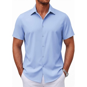 image:imageCOOFANDY Mens Short Sleeve Button Down Shirts Casual Summer Shirt Untucked Dress ShirtsClear Blue