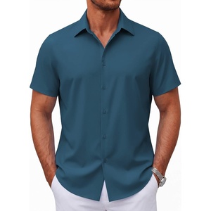 image:imageCOOFANDY Mens Short Sleeve Button Down Shirts Casual Summer Shirt Untucked Dress ShirtsLake Blue