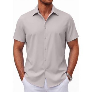 image:imageCOOFANDY Mens Short Sleeve Button Down Shirts Casual Summer Shirt Untucked Dress ShirtsLight Gray