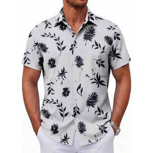 image:imageCOOFANDY Mens Short Sleeve Button Down Shirts Casual Summer Shirt Untucked Dress ShirtsWhiteblack Leaf