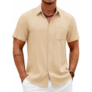 image:imageCOOFANDY Mens Short Sleeve Button Down Shirts Casual Summer Shirts Linen Beach Shirt with PocketBeige