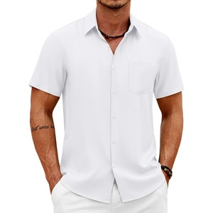 image:imageCOOFANDY Mens Short Sleeve Button Down Shirts Casual Summer Shirts Linen Beach Shirt with PocketWhite