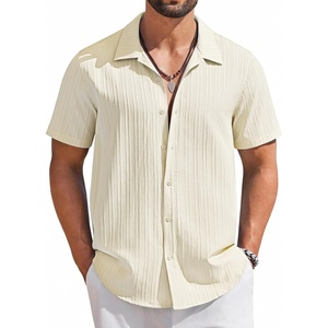 image:imageCOOFANDY Mens Short Sleeve Casual Button Down Shirts Textured Summer Beach ShirtBeige