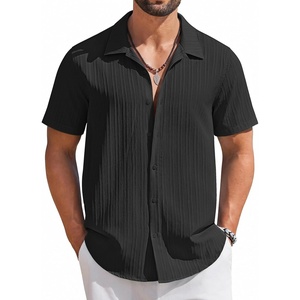 image:imageCOOFANDY Mens Short Sleeve Casual Button Down Shirts Textured Summer Beach ShirtBlack