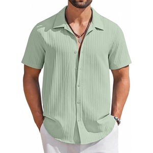 image:imageCOOFANDY Mens Short Sleeve Casual Button Down Shirts Textured Summer Beach ShirtLight Green
