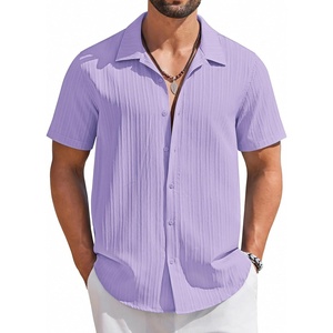image:imageCOOFANDY Mens Short Sleeve Casual Button Down Shirts Textured Summer Beach ShirtLight Purple