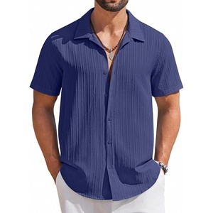 image:imageCOOFANDY Mens Short Sleeve Casual Button Down Shirts Textured Summer Beach ShirtNavy Blue