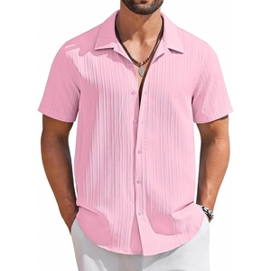 image:imageCOOFANDY Mens Short Sleeve Casual Button Down Shirts Textured Summer Beach ShirtPink