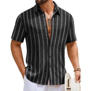 image:imageCOOFANDY Mens Short Sleeve Casual Shirts Button Down Striped Summer Shirts Textured Vacation Beach ShirtB BlackDark Grey