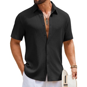 image:imageCOOFANDY Mens Short Sleeve Casual Shirts Button Down Striped Summer Shirts Textured Vacation Beach ShirtD Pure Black