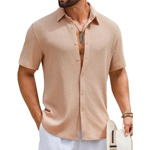 image:imageCOOFANDY Mens Short Sleeve Casual Shirts Button Down Striped Summer Shirts Textured Vacation Beach ShirtKhaki