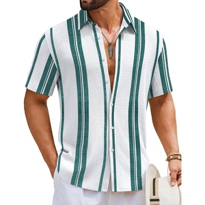image:imageCOOFANDY Mens Short Sleeve Casual Shirts Button Down Striped Summer Shirts Textured Vacation Beach ShirtWhiteGreen