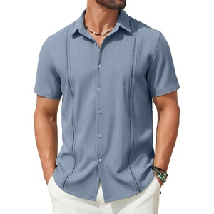 image:imageCOOFANDY Mens Short Sleeve Cuban Guayabera Shirt Casual Summer Beach Button Down ShirtsAblue