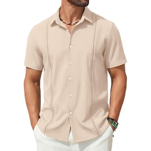 image:imageCOOFANDY Mens Short Sleeve Cuban Guayabera Shirt Casual Summer Beach Button Down ShirtsAchampagne