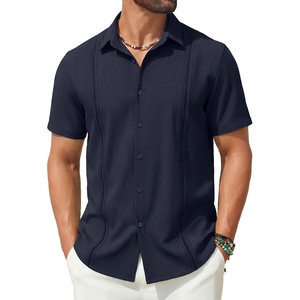 image:imageCOOFANDY Mens Short Sleeve Cuban Guayabera Shirt Casual Summer Beach Button Down ShirtsAnavy Blue