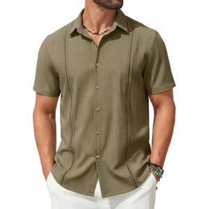 image:imageCOOFANDY Mens Short Sleeve Cuban Guayabera Shirt Casual Summer Beach Button Down ShirtsArmy Green