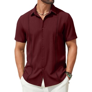 image:imageCOOFANDY Mens Short Sleeve Cuban Guayabera Shirt Casual Summer Beach Button Down ShirtsAwine Red