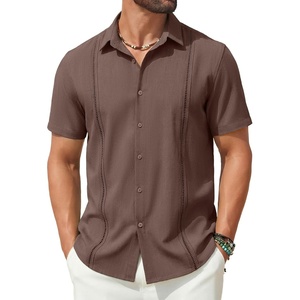 image:imageCOOFANDY Mens Short Sleeve Cuban Guayabera Shirt Casual Summer Beach Button Down ShirtsBrown