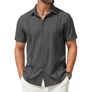 image:imageCOOFANDY Mens Short Sleeve Cuban Guayabera Shirt Casual Summer Beach Button Down ShirtsDeep Grey