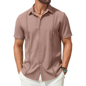 image:imageCOOFANDY Mens Short Sleeve Cuban Guayabera Shirt Casual Summer Beach Button Down ShirtsDeep Pink