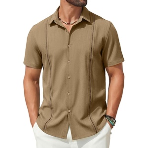 image:imageCOOFANDY Mens Short Sleeve Cuban Guayabera Shirt Casual Summer Beach Button Down ShirtsLight Brown